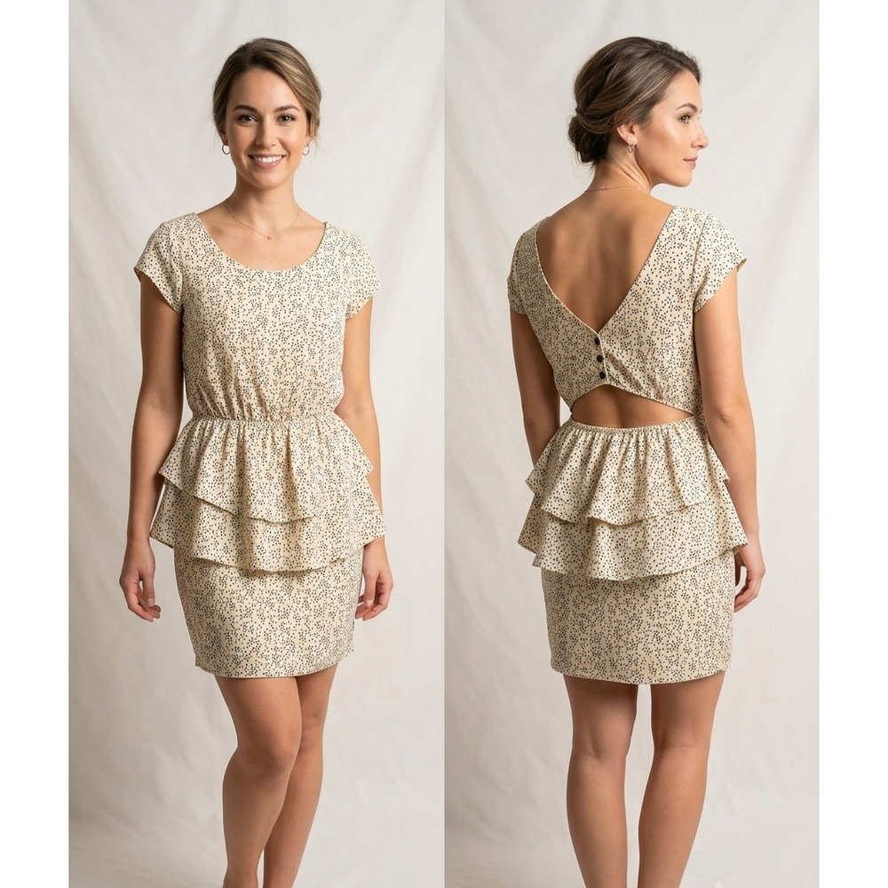 Coincidence & Chance Urban Outfitters Peplum Open Back Mini Dress Cream Black S